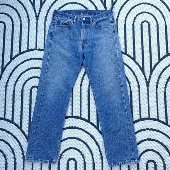 Levi's 505 Regular Straight Leg Distressed Denim Jeans - Picture 1 of 11